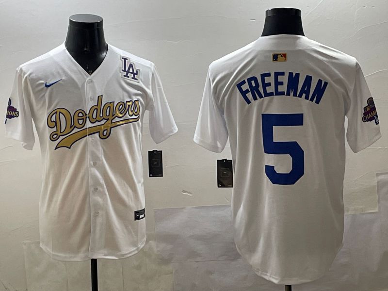 Men Los Angeles Dodgers #5 Freeman White Champion gold character 2025 Nike MLB Jersey style 33114